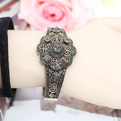 Gray Rhinestone Flower Cuff Bracelet