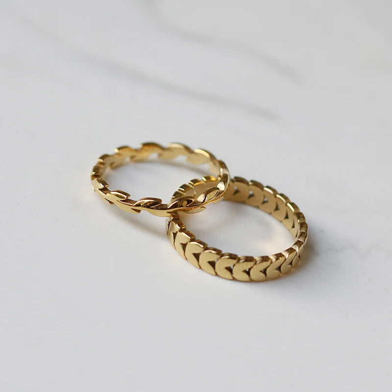 YUN RUO Vintage Geometry 18k Gold Wheat Leaves Ring