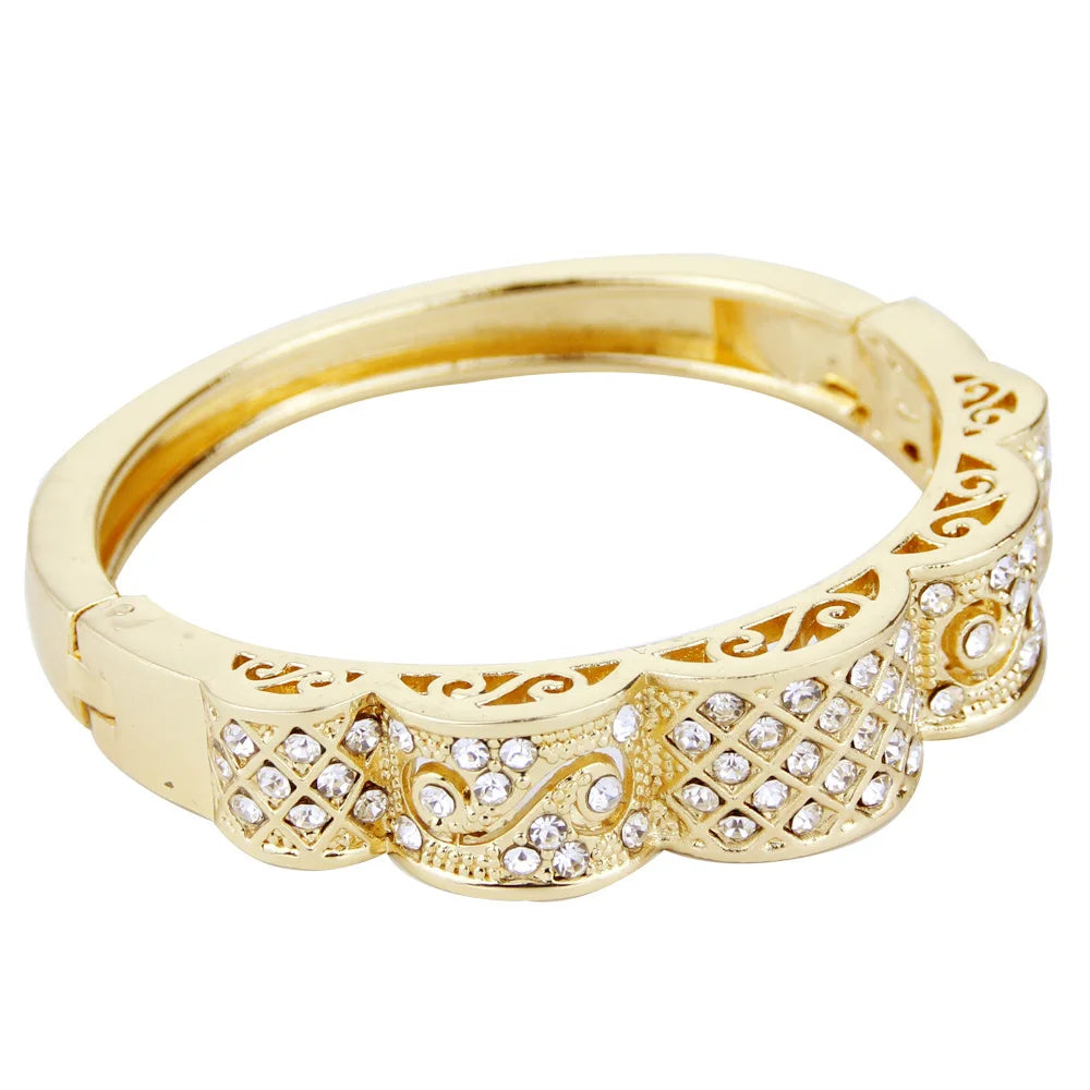 Elegant Gold Color Crystal Wedding Cuff Bracelet