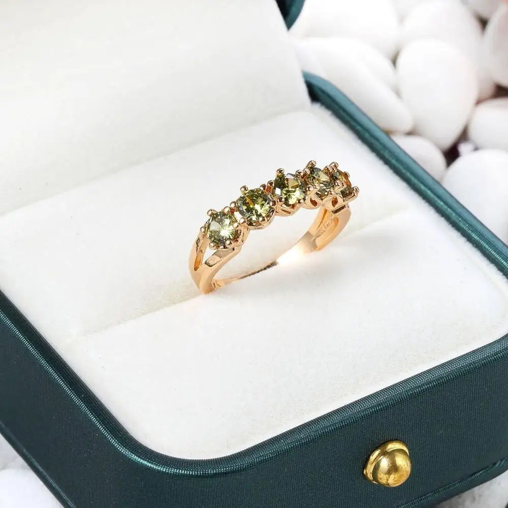 MxGxFam Olive Green CZ 18k Gold Rings for Women