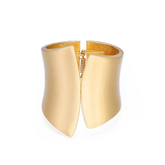 Hip-Hop Inspired Wide Asymmetric Gold-Colored Bangle for Women