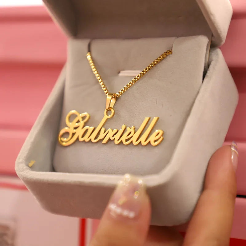 Custom Name 18k Gold Plated Necklace with Box Chain