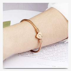 Rose Gold Color Heart Charm Cable Initial Bracelet for Women Girls