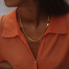 18K Gold Plated Short Herringbone Chain Choker Necklace