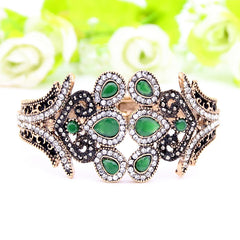 Ethnic Resin Flower and Crystal Peacock Cuff Bracelet