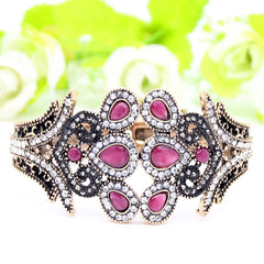 Ethnic Resin Flower and Crystal Peacock Cuff Bracelet