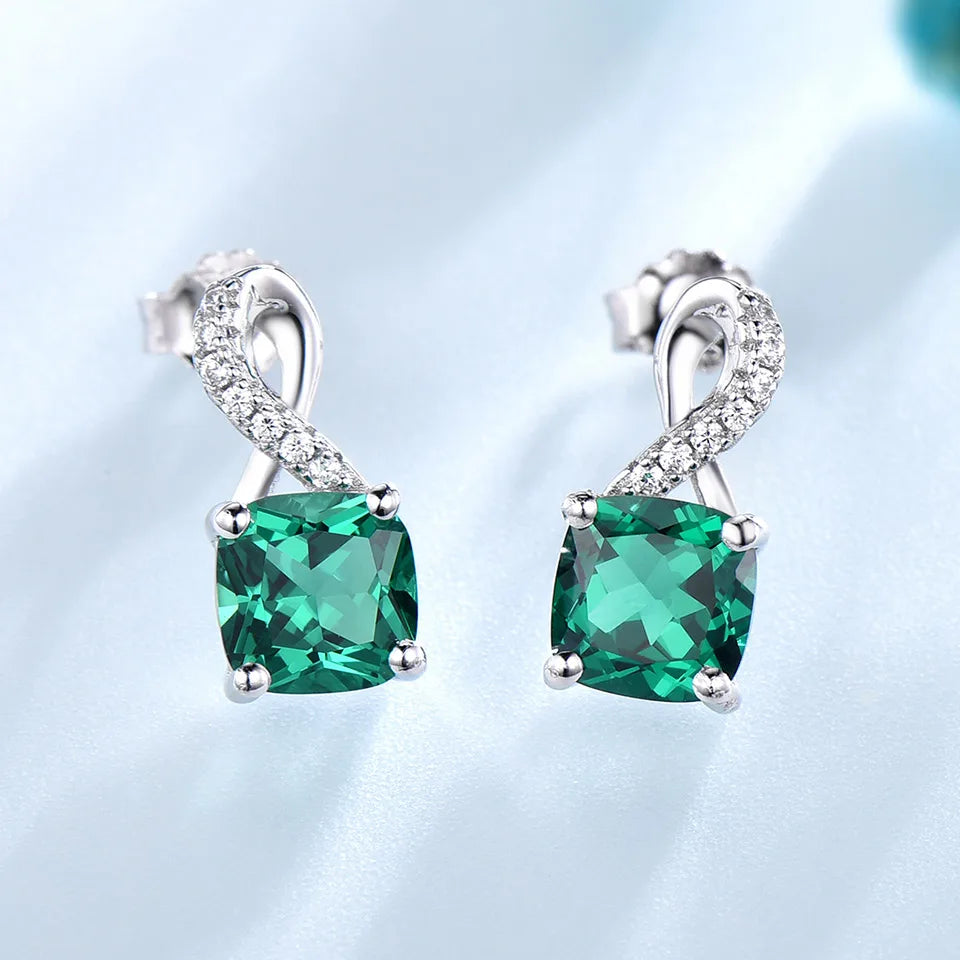 Elegant 925 Sterling Silver Jewelry Set with Created Emerald