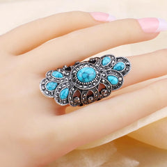 Vintage Blue Resin and Gray Crystal Charm Ring