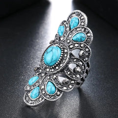 Vintage Blue Resin and Gray Crystal Charm Ring