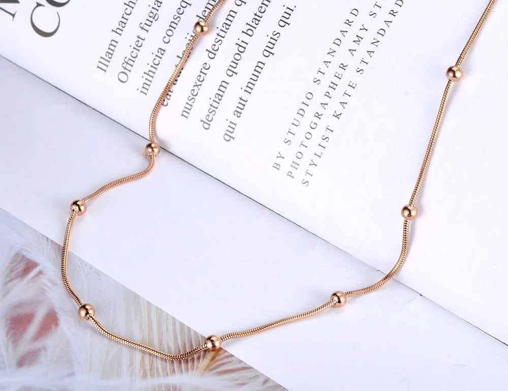 Trendy Rose Gold Color Round Beads Chain & Link Necklace