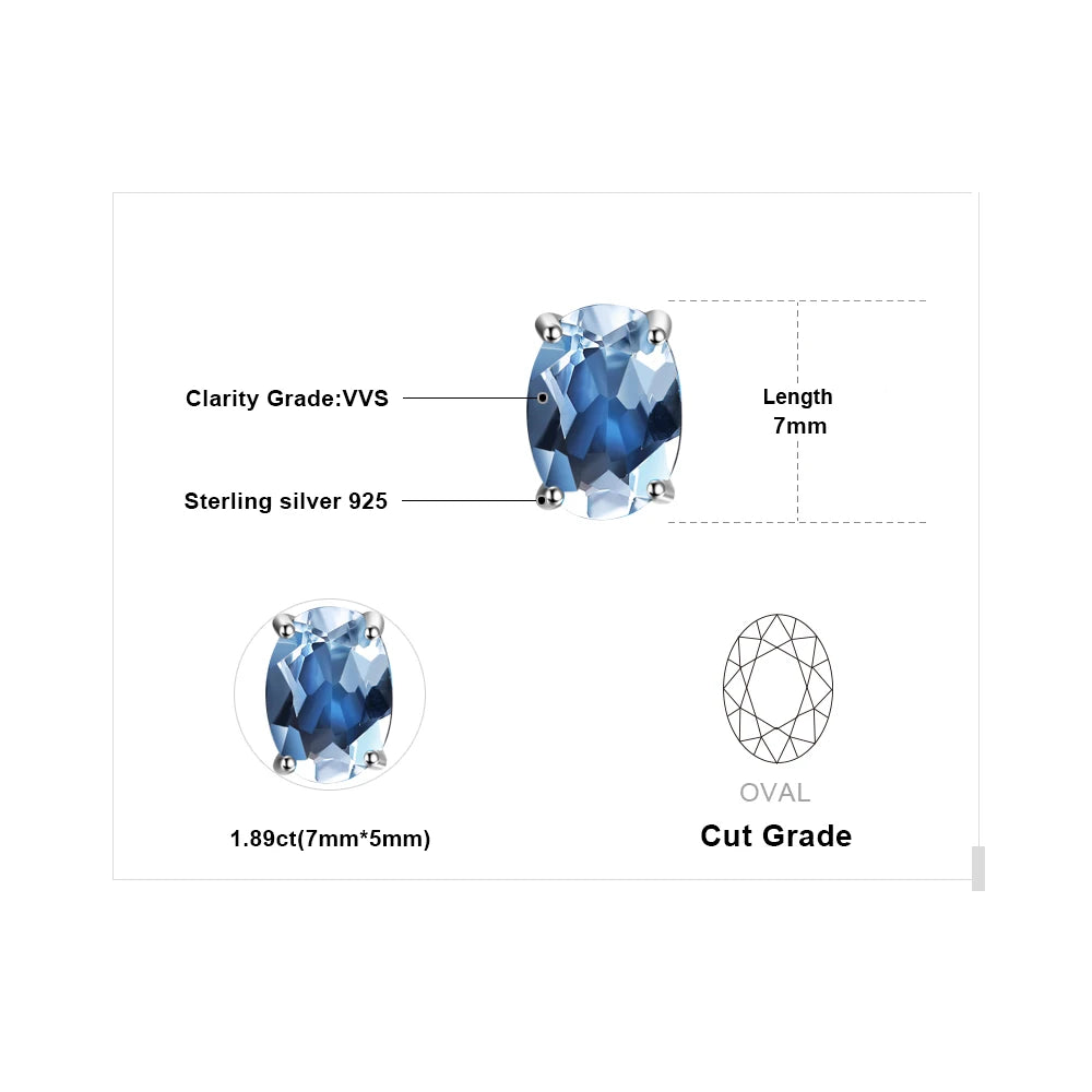 Classic Oval Blue Topaz Sterling Silver Stud Earrings