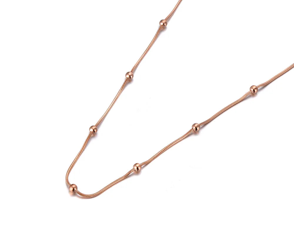 Trendy Rose Gold Color Round Beads Chain & Link Necklace