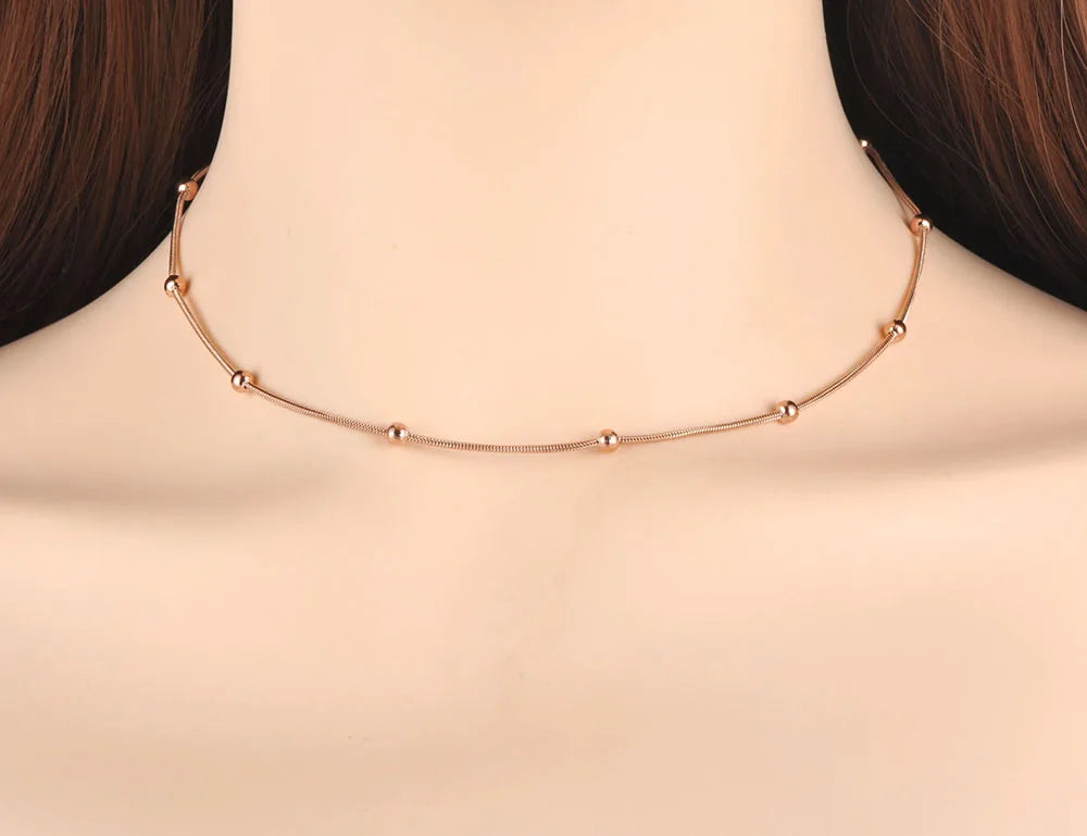 Trendy Rose Gold Color Round Beads Chain & Link Necklace