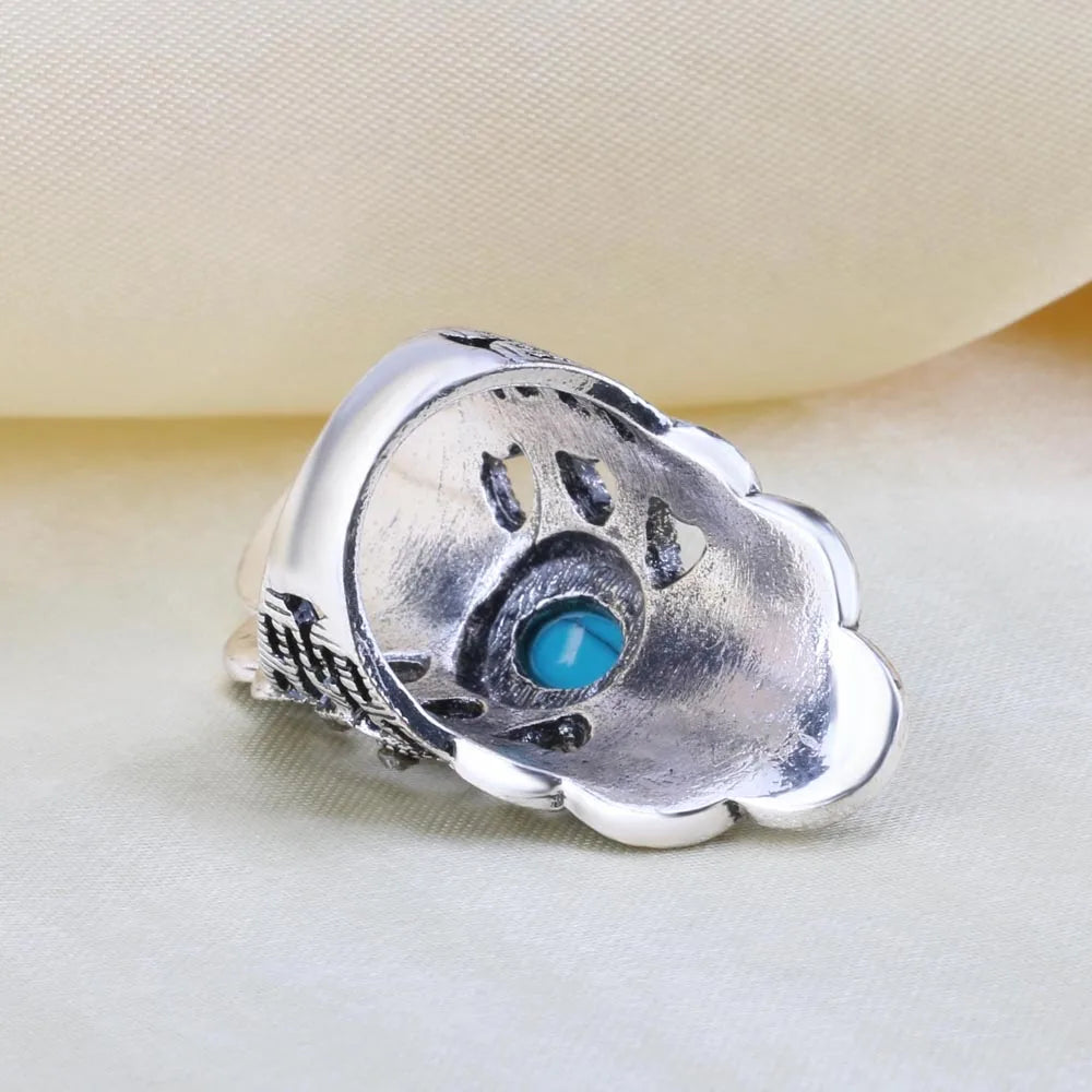 Vintage Blue Resin and Gray Crystal Charm Ring