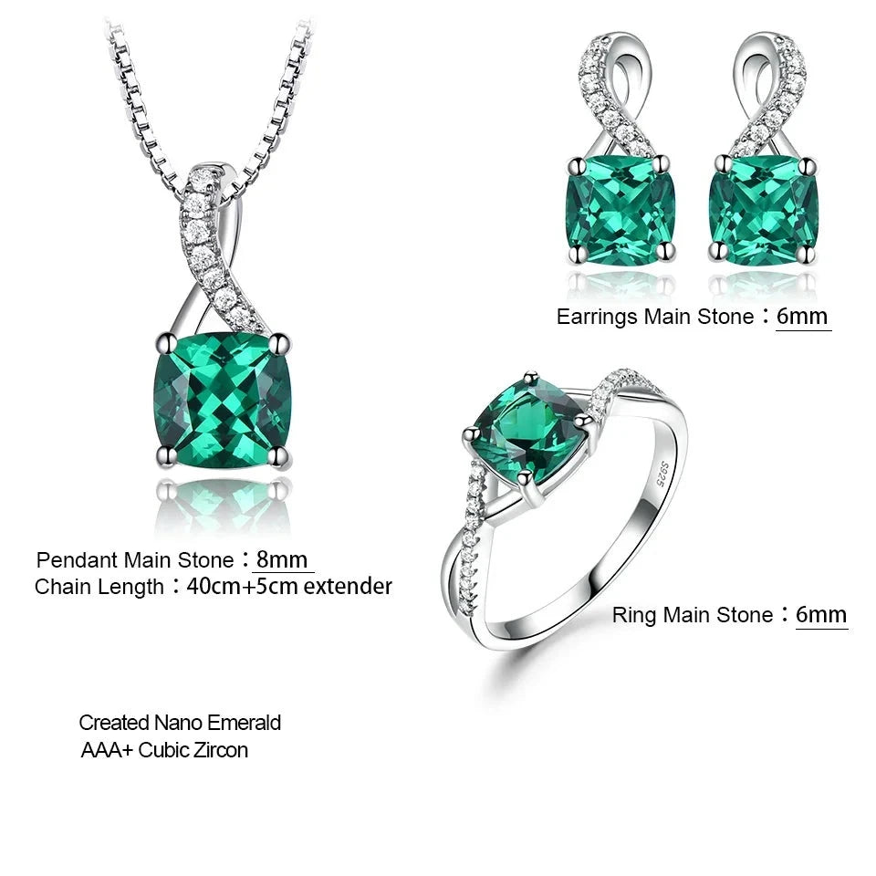 Elegant 925 Sterling Silver Jewelry Set with Created Emerald