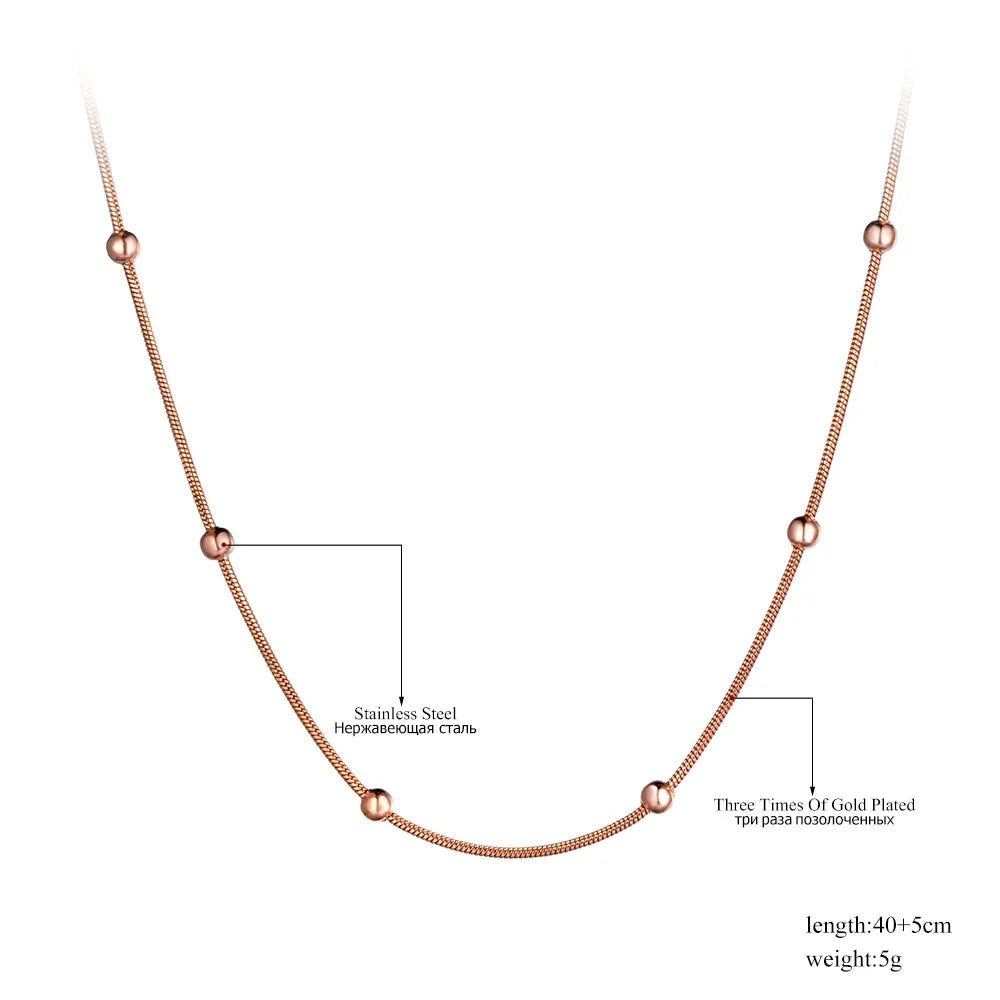 Trendy Rose Gold Color Round Beads Chain & Link Necklace