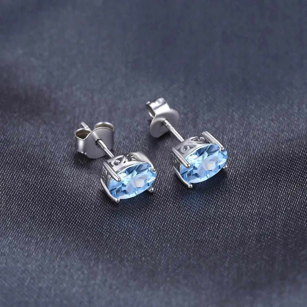 Classic Oval Blue Topaz Sterling Silver Stud Earrings