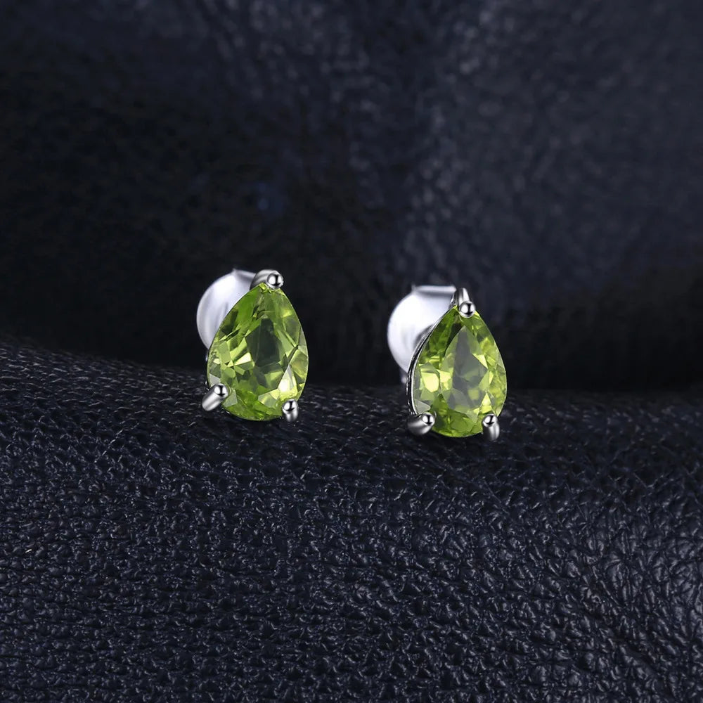 Timeless 1.5ct Pear Genuine Peridot Sterling Silver Stud Earrings