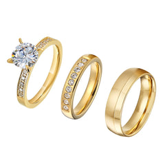 Fine Jewelry Wedding Engagement 18K Gold Plated Rings Set