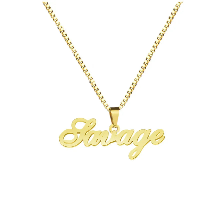 Custom Name 18k Gold Plated Necklace with Box Chain