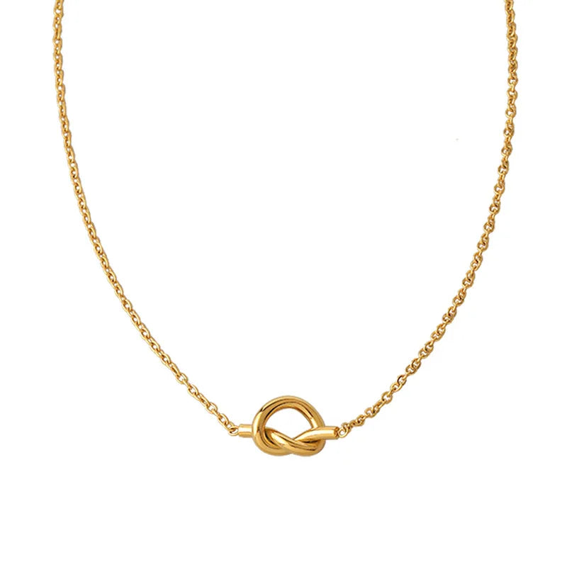 Trendy Stainless Steel Gold Color Knot Pendant Necklace for Women