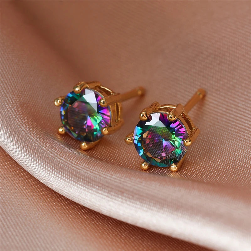 Punk Rainbow Crystal Stud Earrings