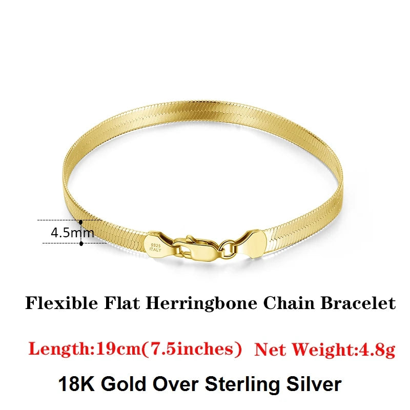 Rinntin 18K Gold Plated 925 Sterling Silver Herringbone Chain Bracelet