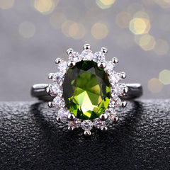 925 Sterling Silver Flower Ring with Peridot and Zircon Stones