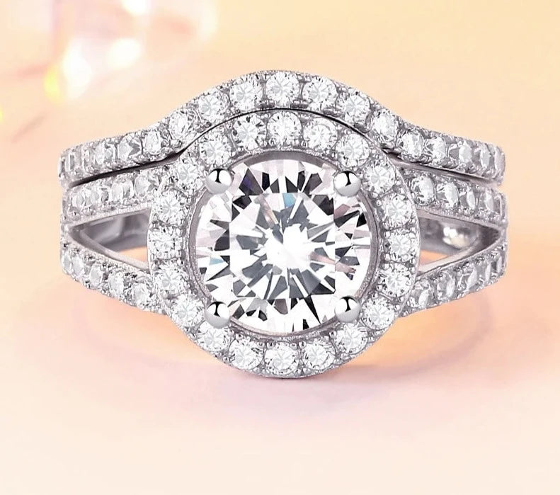 Elegant Sterling Silver Zircon Ring Set