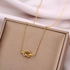 Trendy Stainless Steel Gold Color Knot Pendant Necklace for Women