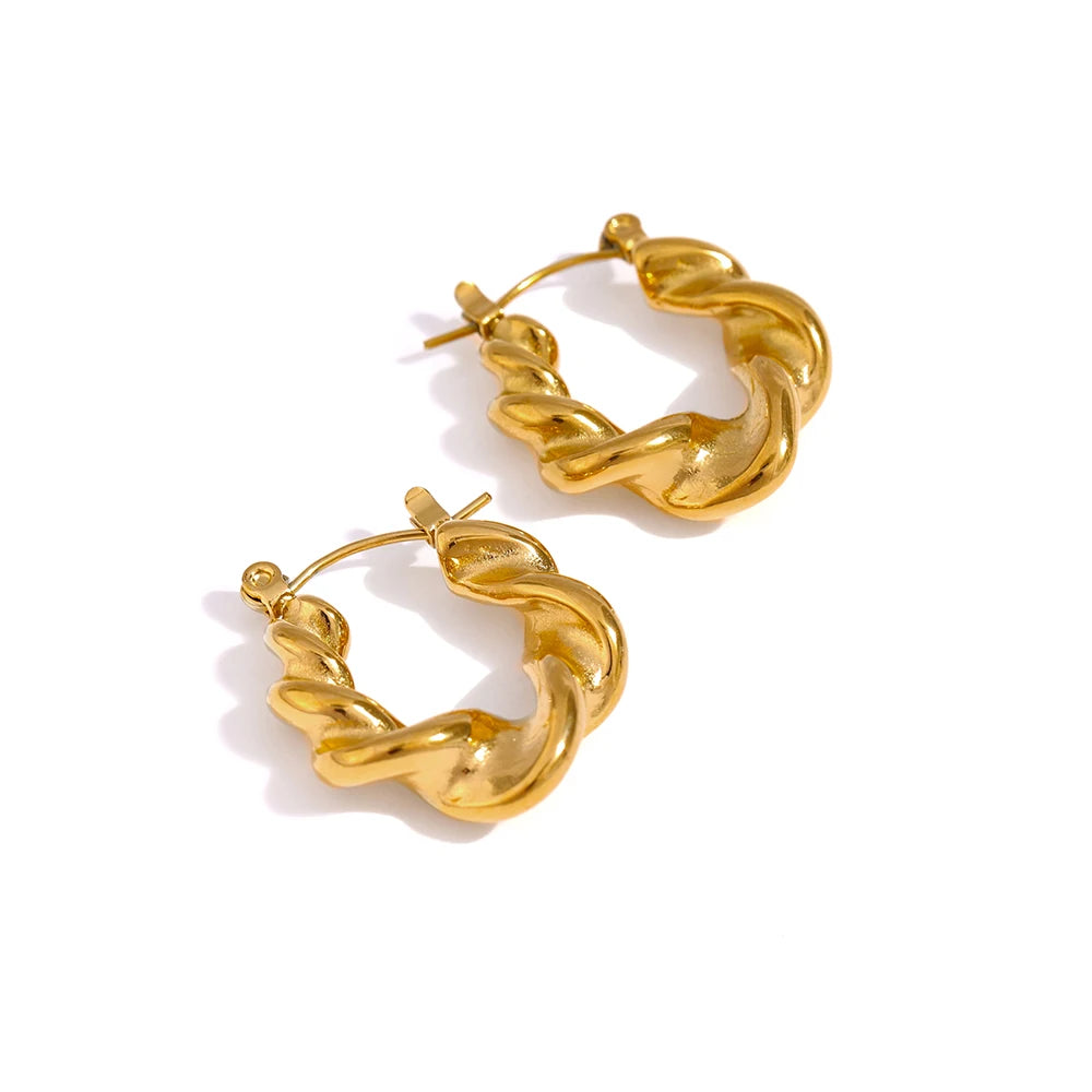 Yhpup Stainless Steel with 18K Gold Plating Twist Hoop Earrings