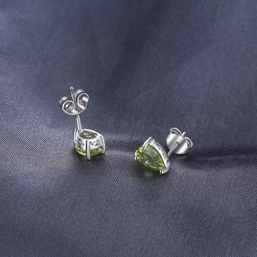 Timeless 1.5ct Pear Genuine Peridot Sterling Silver Stud Earrings