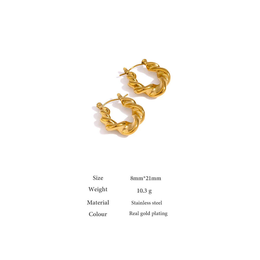 Yhpup Stainless Steel with 18K Gold Plating Twist Hoop Earrings