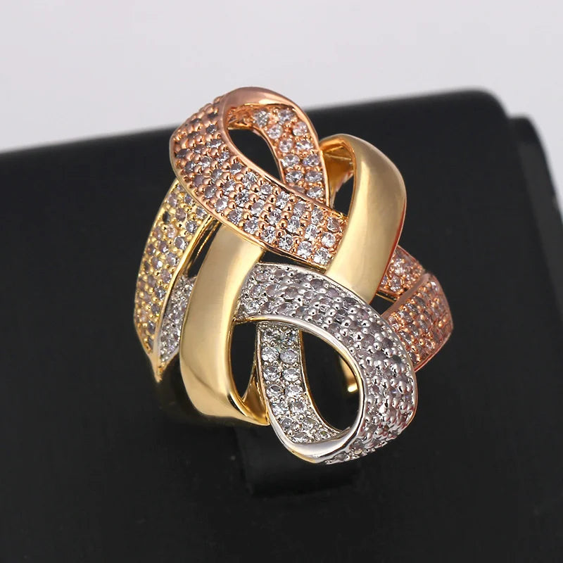 Twisted Line Bold Rings with Zirconia Stones