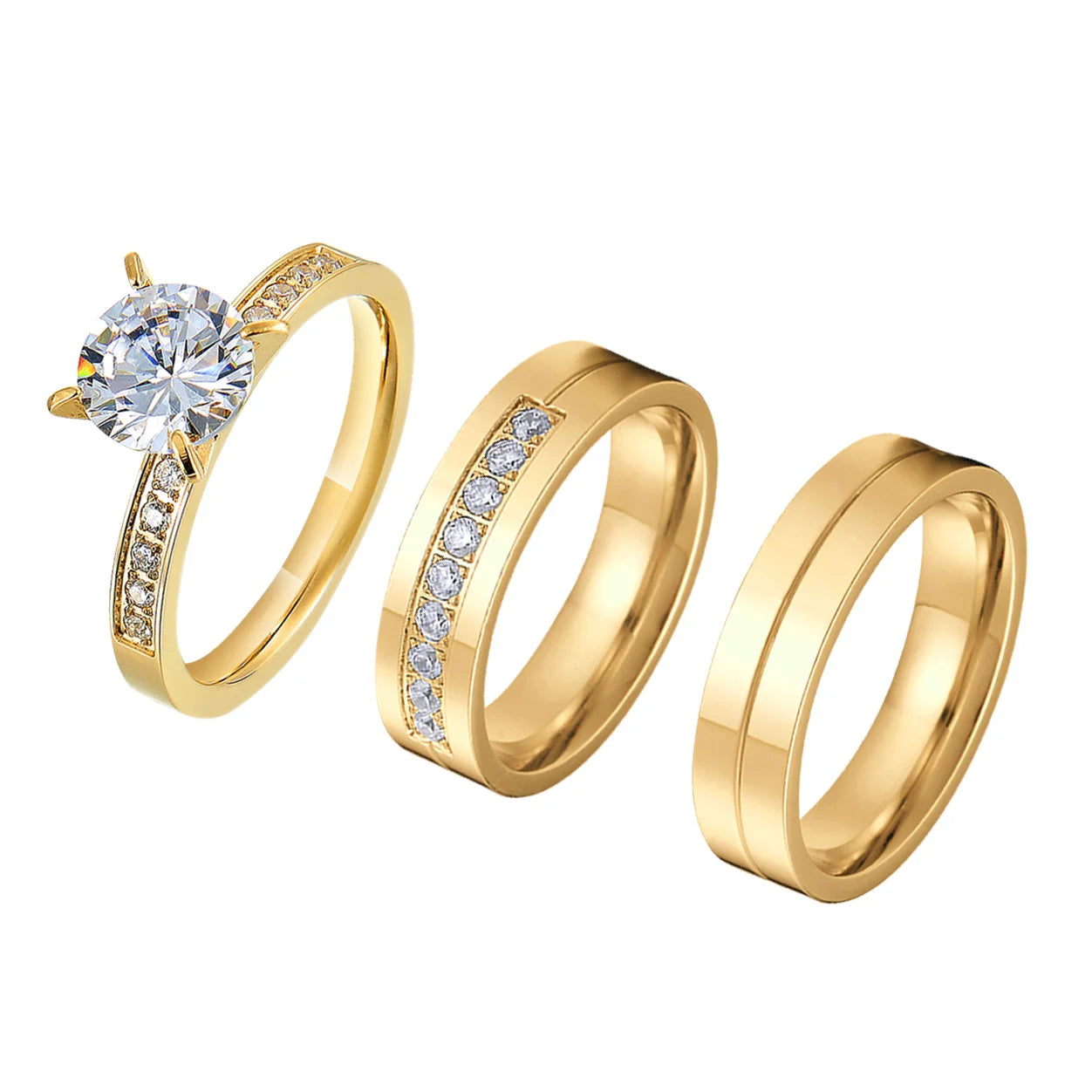 Fine Jewelry Wedding Engagement 18K Gold Plated Rings Set