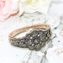 Gray Rhinestone Flower Cuff Bracelet