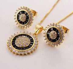 Round Zircon Pendant Necklace Earrings Set