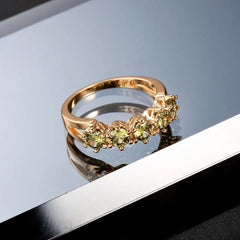 MxGxFam Olive Green CZ 18k Gold Rings for Women