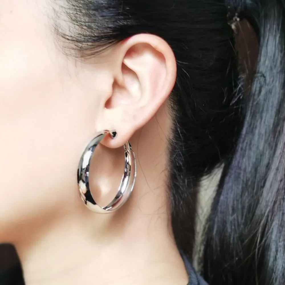 Korean Big Smooth Mirror Hoop Earrings