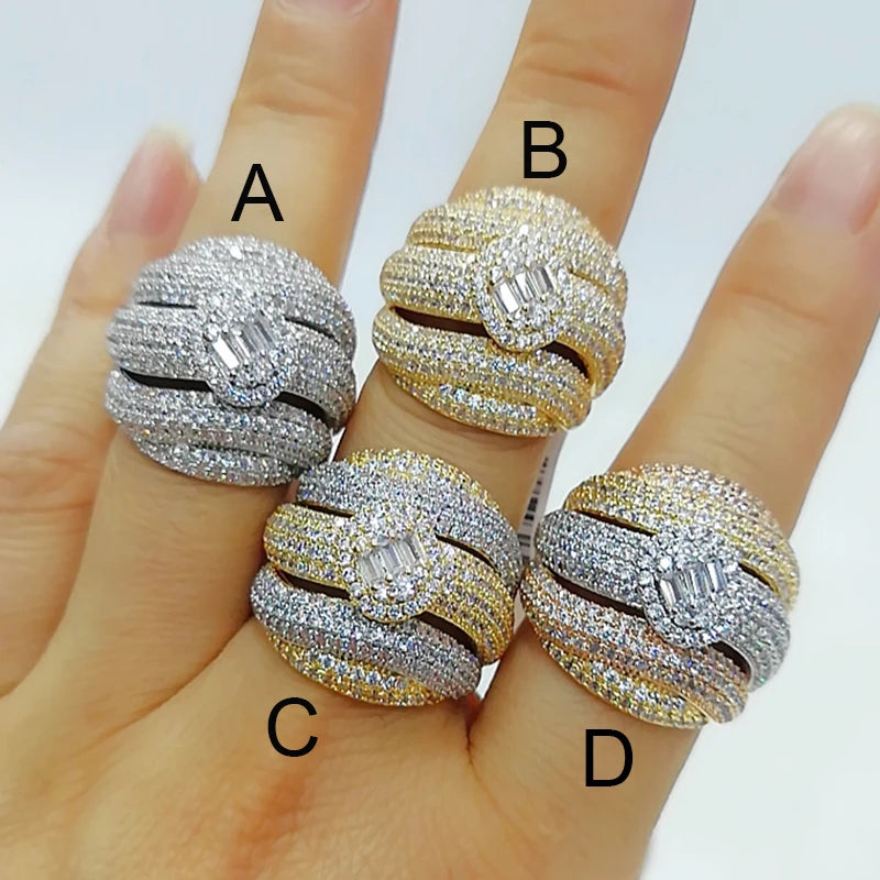 Luxury Crossover Statement Rings with Zirconia Stones