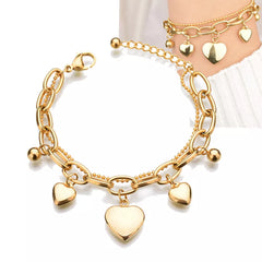 Stainless Steel Jewelry 2 Layer Love Heart Thick Chain Bracelets For Women