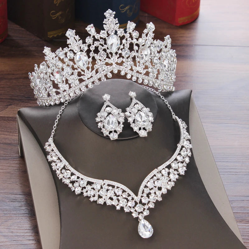 Elegant Crystal Bridal Jewelry Set with Tiara, Earrings, and Necklace