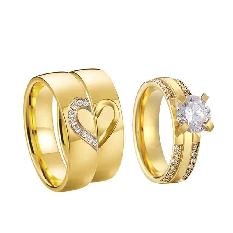 Fine Jewelry Wedding Engagement 18K Gold Plated Rings Set