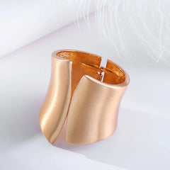 Hip-Hop Inspired Wide Asymmetric Gold-Colored Bangle for Women