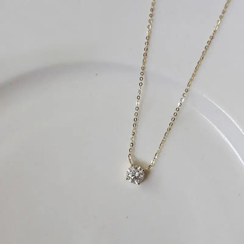 Sterling Silver French Simple Crystal Pendant Necklace