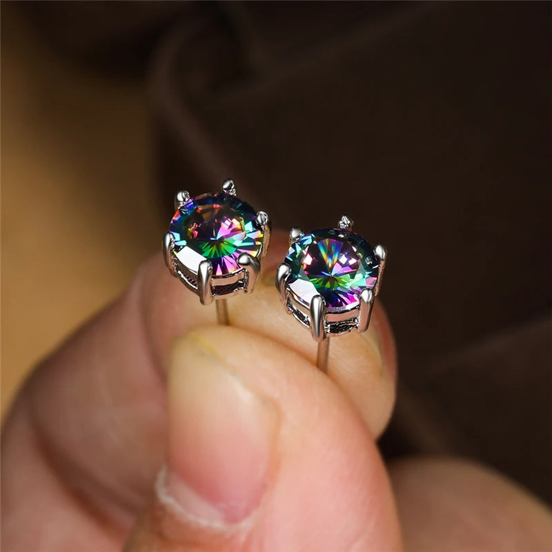 Punk Rainbow Crystal Stud Earrings