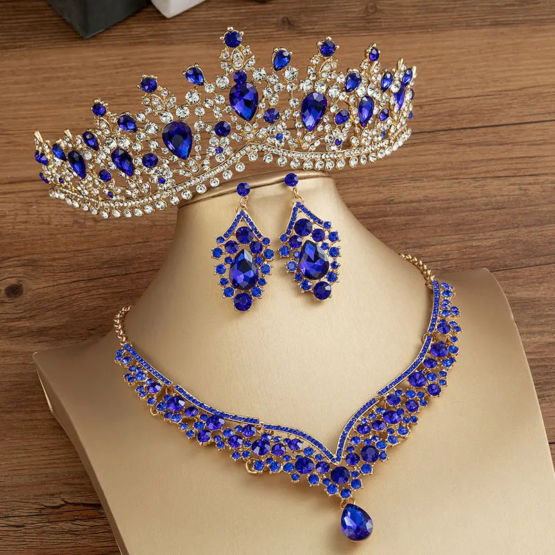 Elegant Crystal Bridal Jewelry Set with Tiara, Earrings, and Necklace