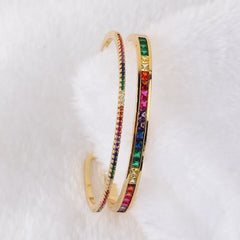 Gold-Plated Double Layer Cuff Bangle with Rainbow Accents