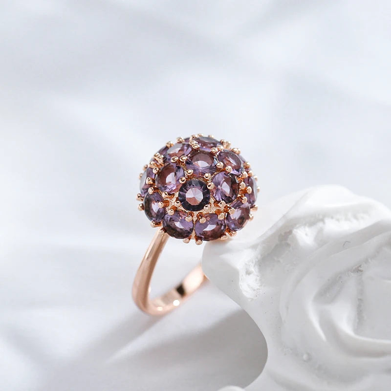 Luxury Ball Ring with Purple Zircon in 585 Gold Color