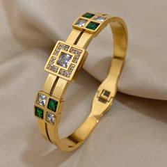 Elegant Emerald Green and White Crystal Cuff Bracelet